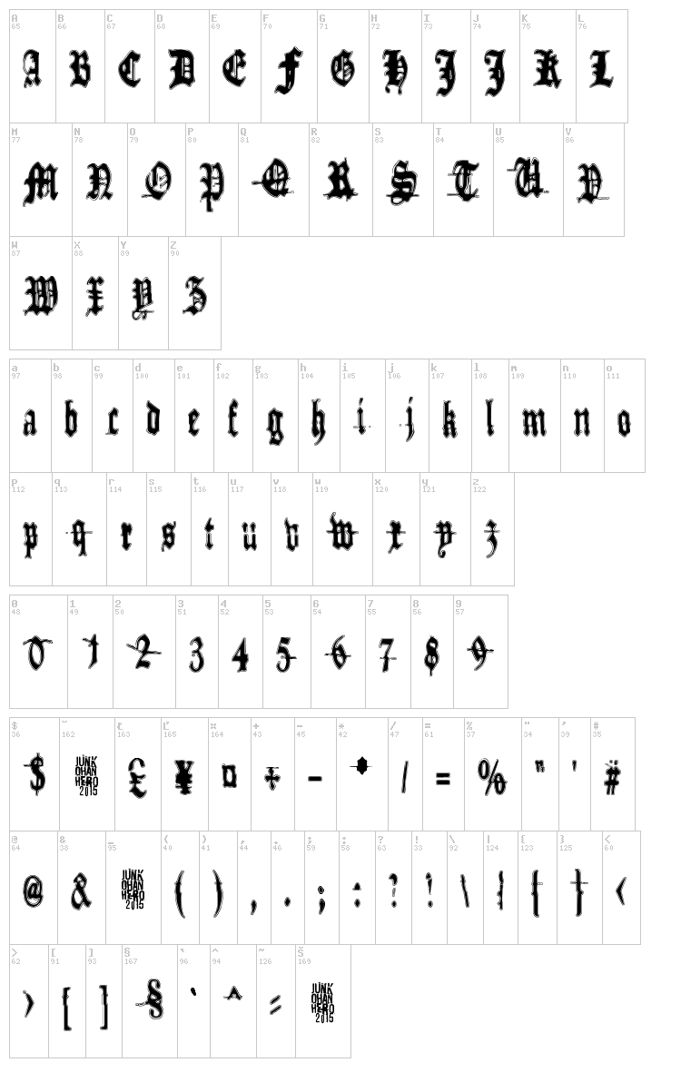 Metamorphose Requiem font map